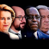 Emmanuel Macron, Angela Merkel, Macky Sall, António Guterres, Charles Michel dhe Ursula von der Leyen