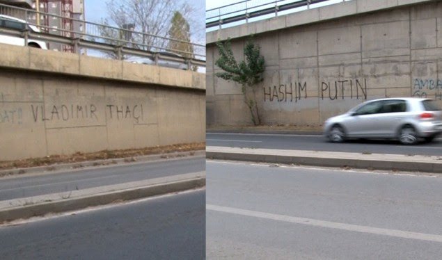 Shfaqen në Prishtinë grafite “Hashim Putin” dhe “Vladimir Thaçi”