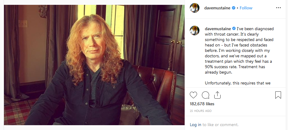 Dave Mustaine diagnostikohet me kancer të fytit