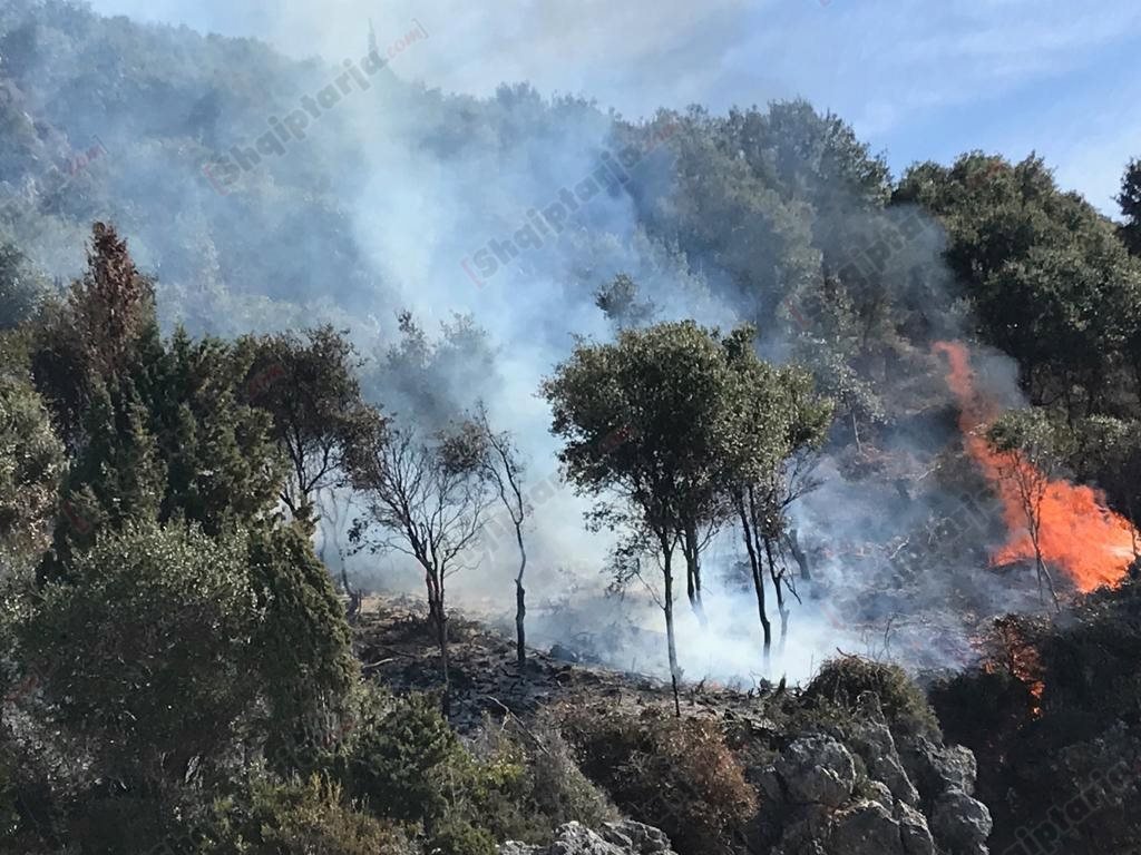 Zjarr i madh në Dhërmi, terreni vështirëson ndërhyrjen e zjarrfikësve