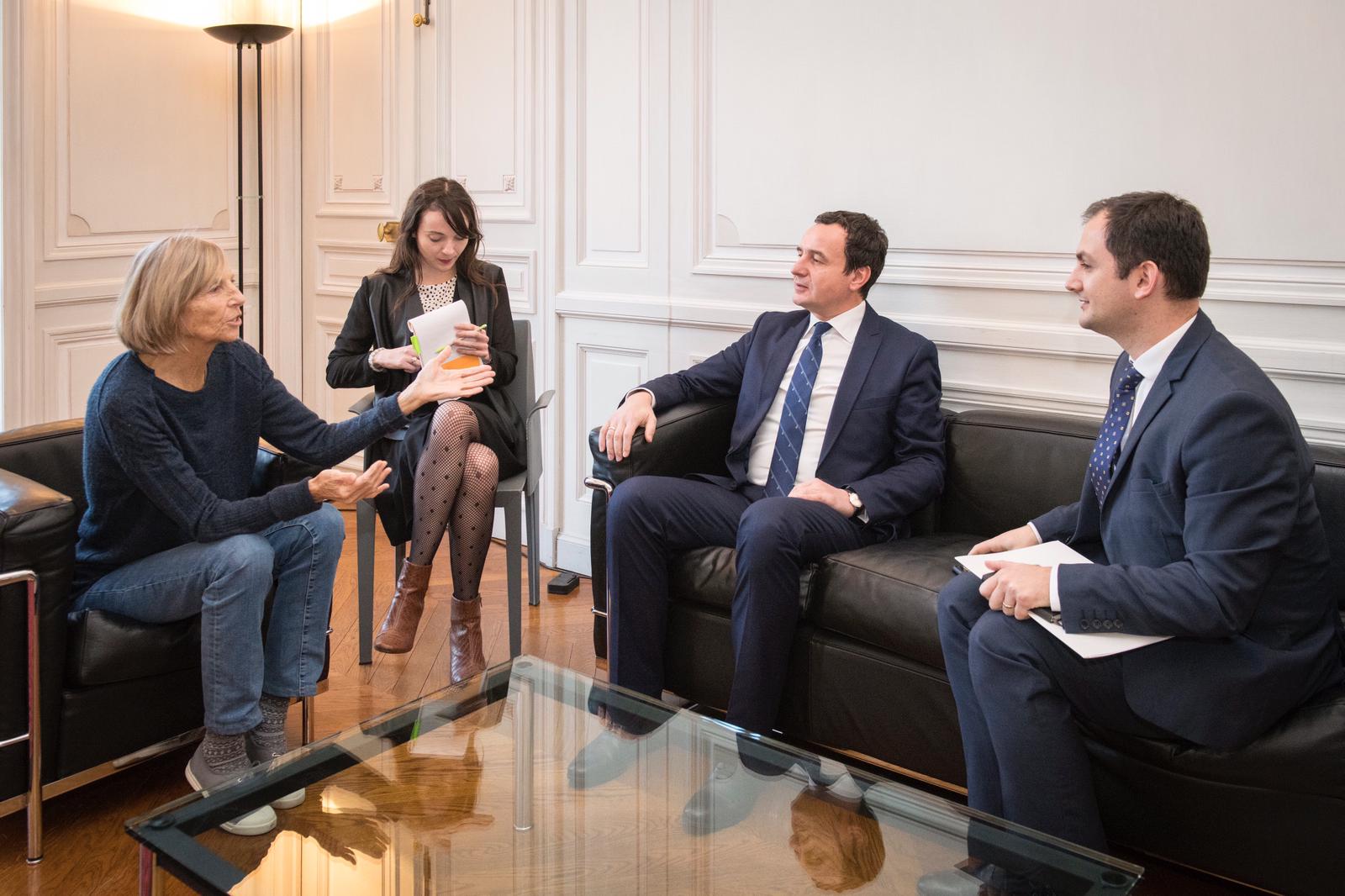 Kurti në Paris, takon kryetaren e Komisionit për Punë të Jashtme, Marielle de Sarnez