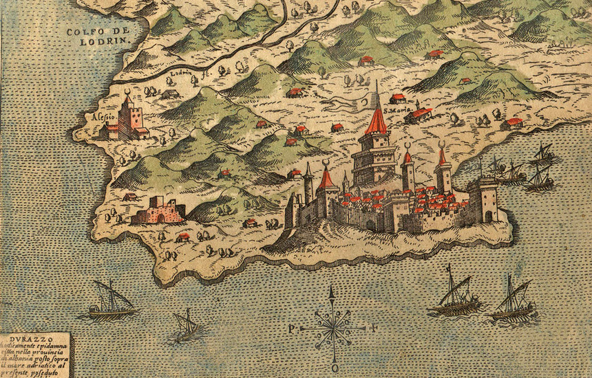 Harta e Durrësit e vitit 1593, e realizuar nga hartografi venedikas, Simon Pinargenti