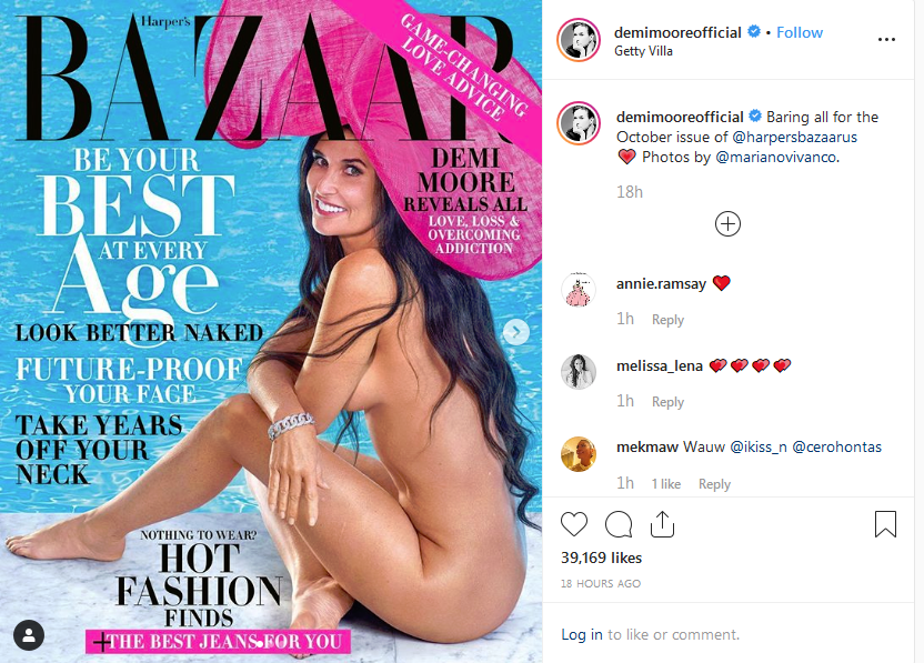 Demi Moore pozon krejt e zhveshur për kopertinën e “Harper’s Bazaar”