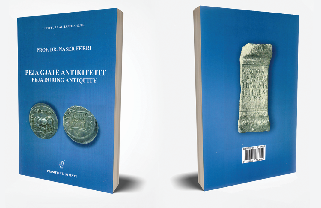 Ballina e librit me imazhin e drahmës së argjendtë ilire nga thesari i Çallapekut (shek.II p.e.s.). Në kopertinën fundore: Altari nga Peja kushtuar hyjnive të mjekësisë e shërimit (shek.II të e.s.)