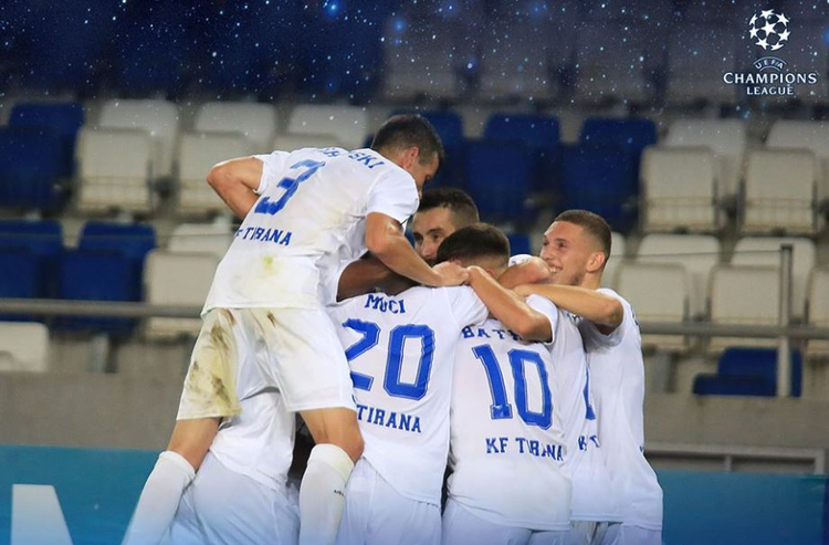 Kf Tirana team during the first round of UEFA Champions League