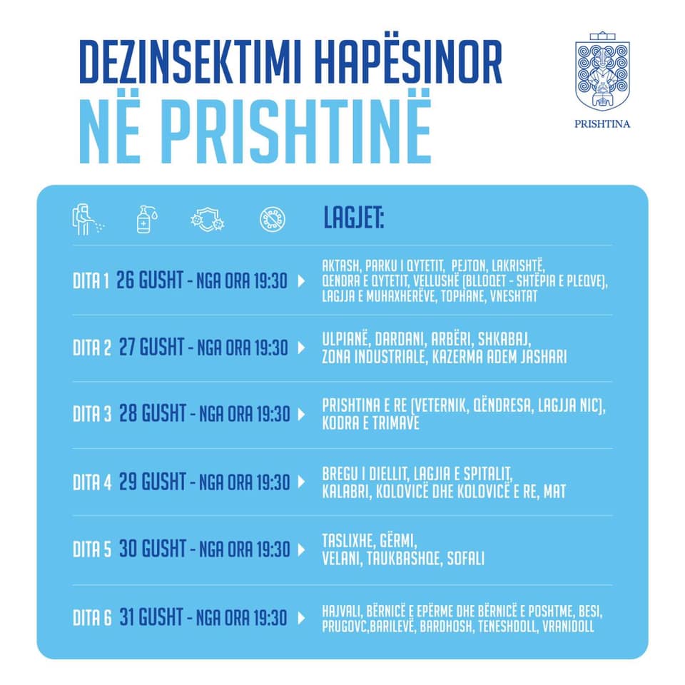 Sonte nga ora 19:30 nis faza 6-ditore e dezinsektimit hapësinor në Prishtinë