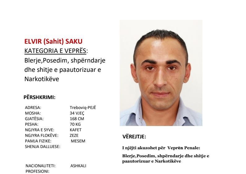Policia kërkon ndihmën e qytetarëve për arrestimin e një të dyshuari për narkotikë