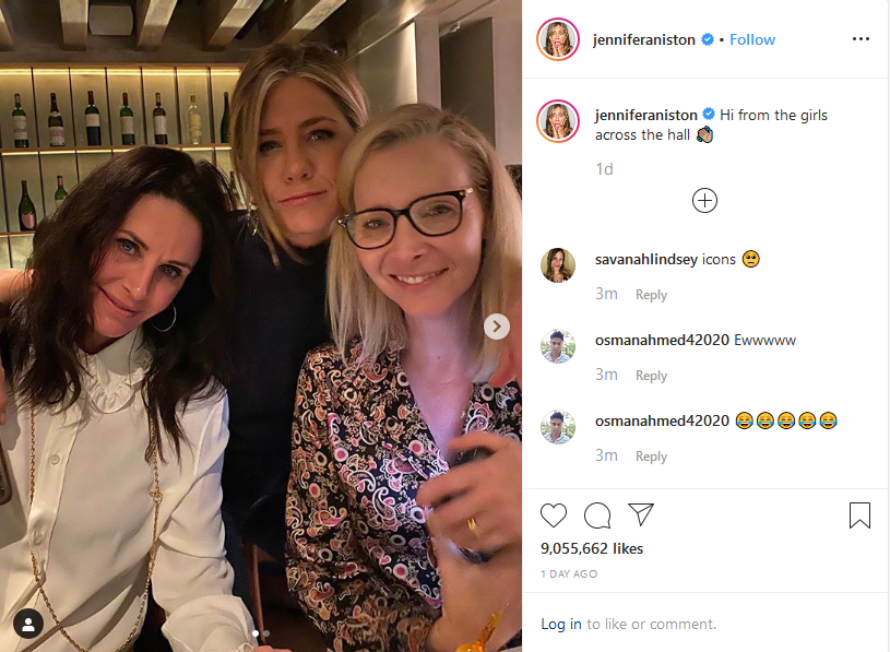 Jennifer Aniston, Courteney Cox dhe Lisa Kudrow sërish me selfie të ribashkimit të “Friends”