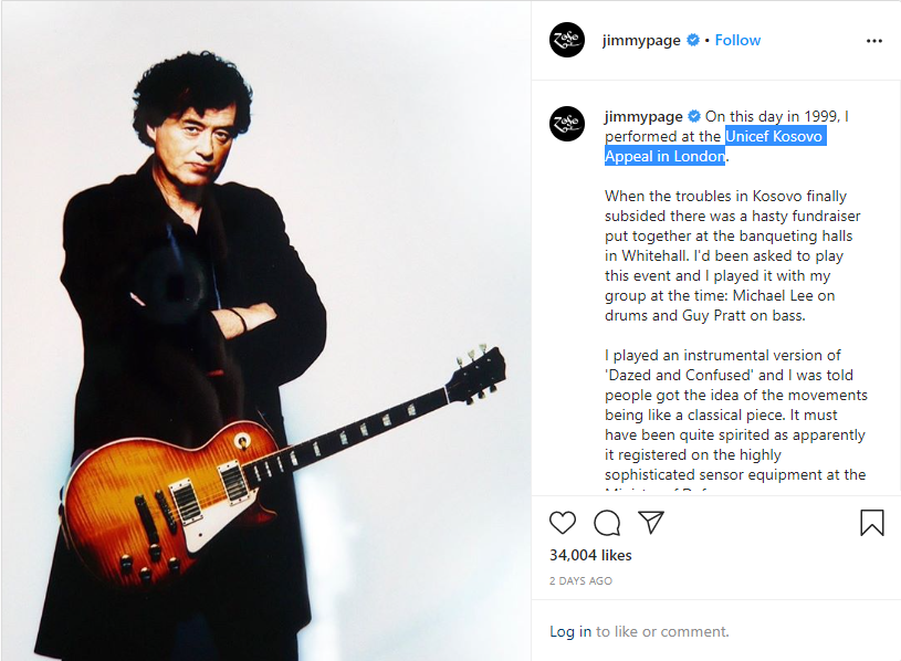 Kitaristi legjendar Jimmy Page kujton performancën e ’99-s për Kosovën