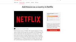 Gati 15 mijë nënshkrime për një ditë që “Netflixi” ta njohë Kosovën si shtet