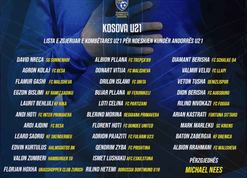 Selektori i Kosovës U21 publikon listën për duelin ndaj Andorrës