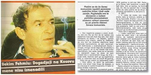Bekim Fehmiu më 1982: Frikohem se Lidhja e Komunistëve do ta humbë besimin e klasës punëtore dhe popullit të shtetit tonë