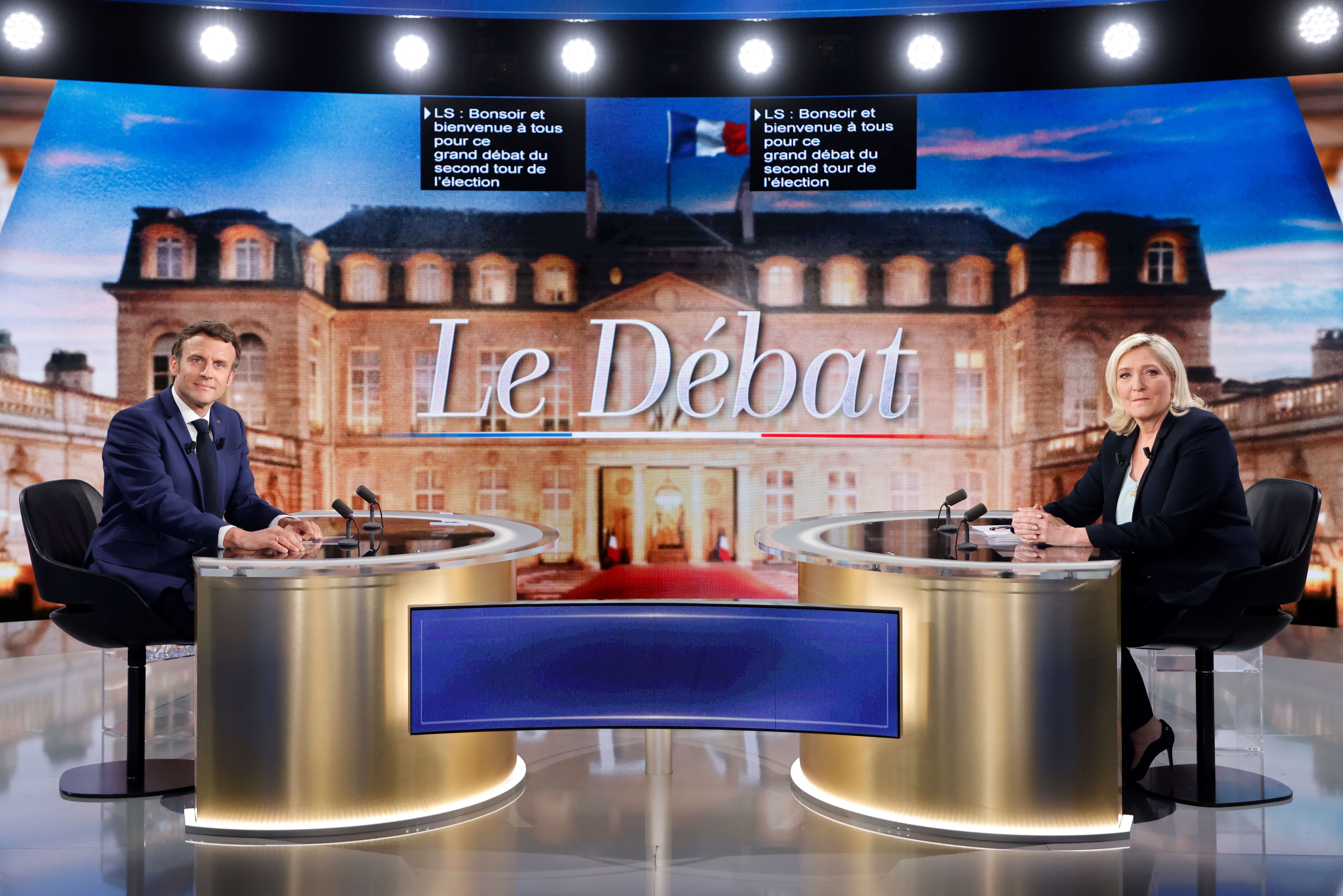 Emmanuel Macron dhe Marie Len në debat televiziv