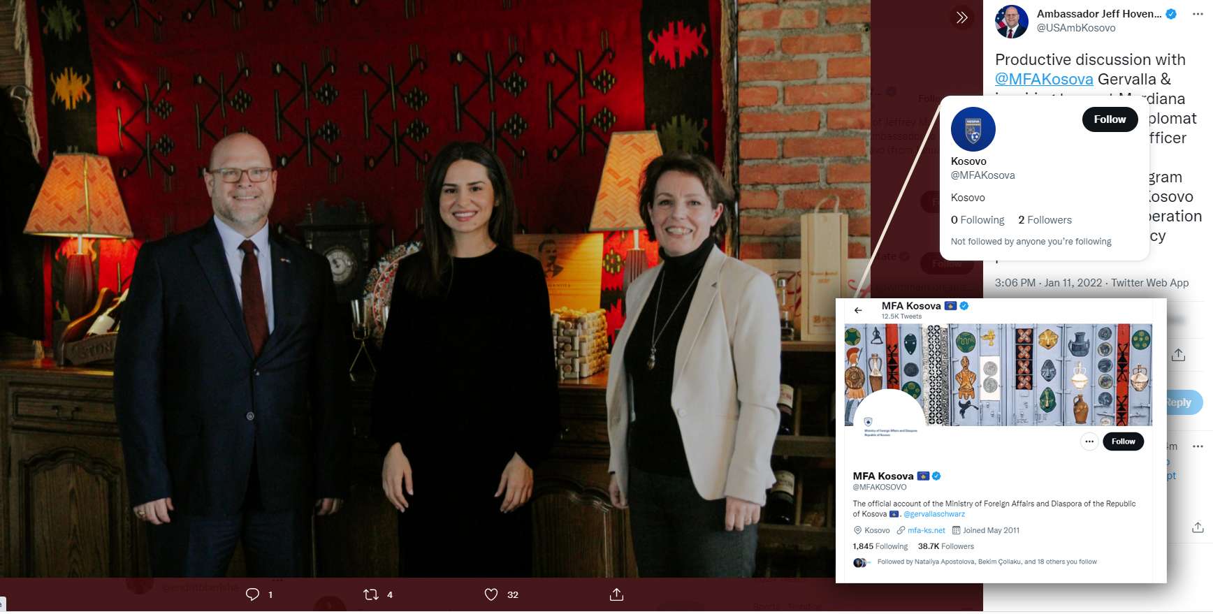 Ambasadori i ri amerikan “kopjon” Gërvallën me huqje në Twitter