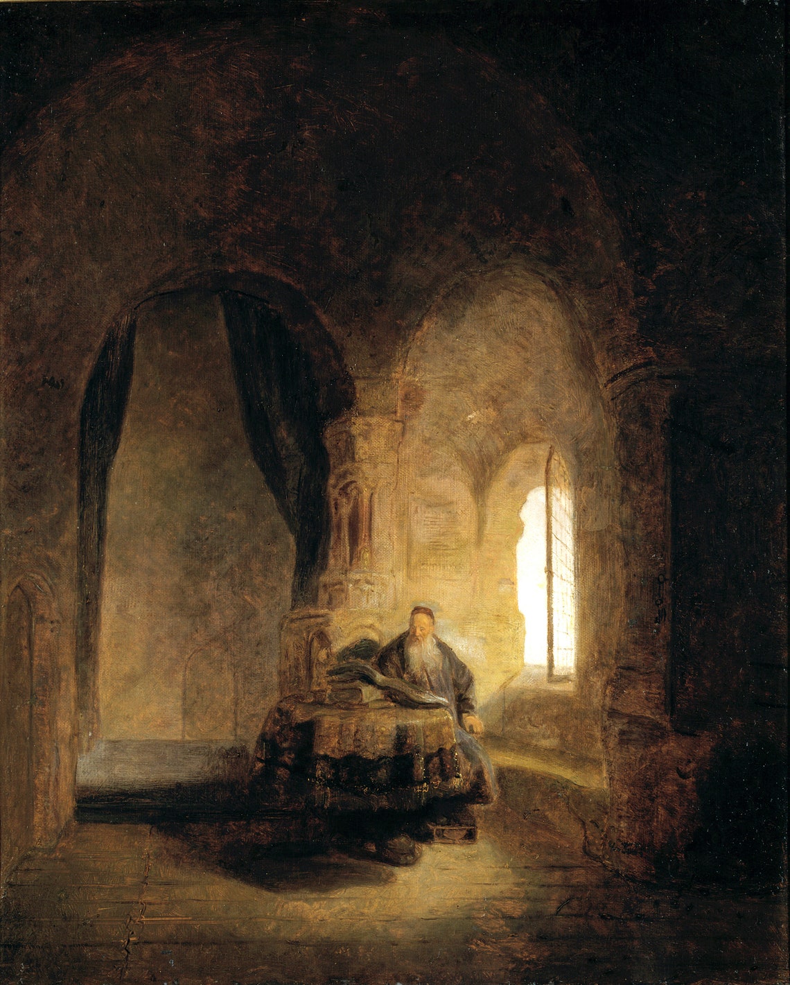 Thellësia është aspekti më zbulues i ndjenjës së qenies në veprën artistike. Në foto: “Filozofi duke lexuar”, Rembrandt van Rijn, ngjyra vaji, 60 me 48 centimetra, 1631