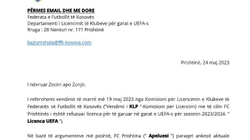 Prishtina apelon vendimin e Komisionit për licencimin e klubeve të FFK-së