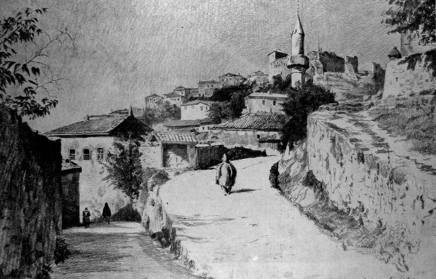 Xhamia e Pashës në Ulqin (1719) gravurë nga Edith Durhami (1908)