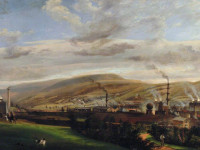 Një peizazh industrial i Walesit jugor nga Penry Williams, që është pjesë e ekspozitës “No Welsh Art” në Bibliotekën Kombëtare të Walesit në Aberystwyth