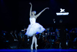 Primabalerina e “La Scalas”, Martina Arduino në rolin e Odettes së “Liqenit të mjellmave” në gala-koncertin e Filharmonisë së Kosovës, më 21 dhjetor të këtij viti (Foto: Arben Llapashtica)
