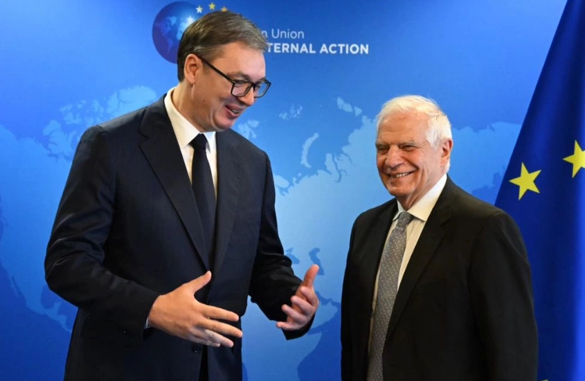 Presidenti i Serbisë, Aleksandar Vuçiq dhe shefi i Politikës së Jashtme të BE-së, Josep Borrell