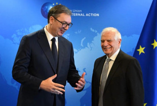 Presidenti i Serbisë, Aleksandar Vuçiq dhe shefi i Politikës së Jashtme të BE-së, Josep Borrell