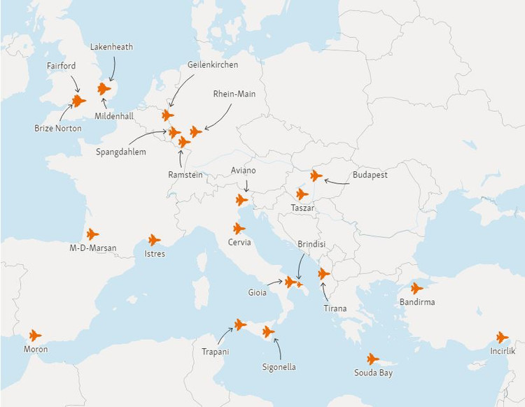 Bazat ajrore prej ku NATO-ja i bombardoi caqet serbe. Burimi: Departamenti amerikan i Mbrojtjes