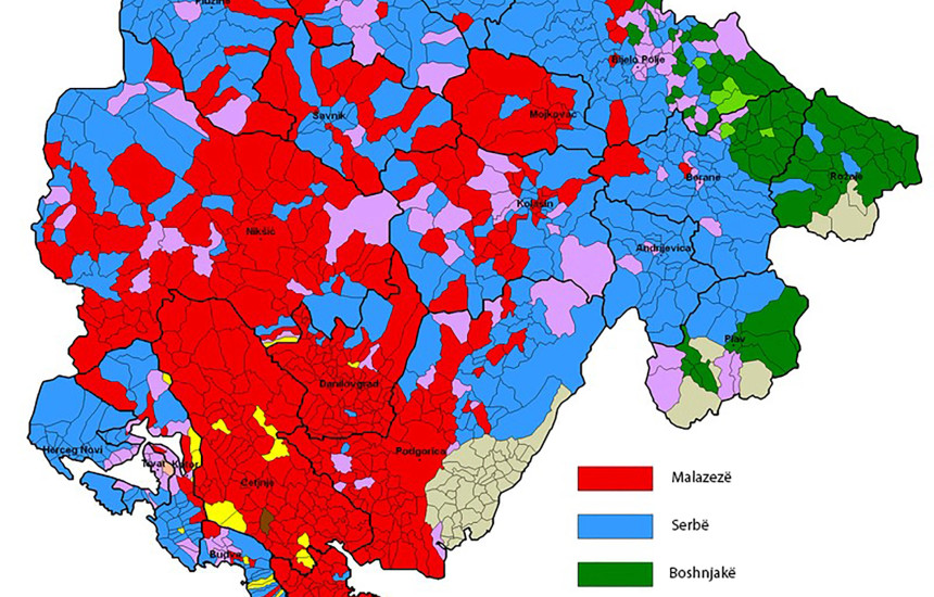 Shpërndarja territoriale e popullsisë në Mal të Zi, sipas përkatësisë kombëtare identike, si në vitin 2003