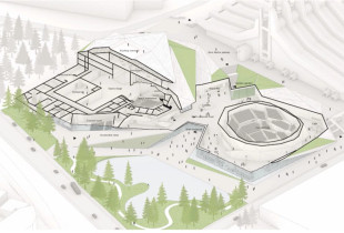 Imazh nga projekti ideor i “Gerber Architekten International GmbH” për objektin e Teatrit të Operës dhe Baletit, që fitoi në konkursin e vjetëm, por i cili u anulua në fillimvit, shkaku i shkeljeve të Ministrisë së Kulturës