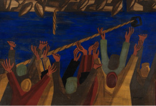 “War Series: Docking - Cigarette, Joe?”, Jacob Lawrence, 1947