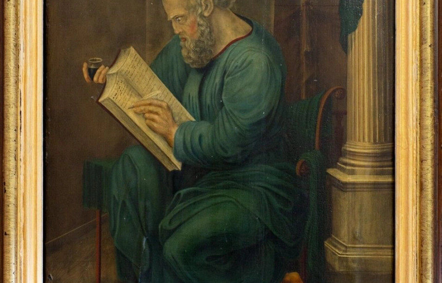 “Shkrimtar në antikitet”, autori i panjohur, vaj në kanavecë, rreth vitit 1750,