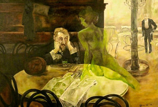 “Pijaneci”, Viktor Oliva, vaj në pëhurë, 1901, 22 me 30.5 centimetra