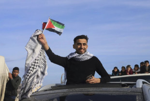 Nja palestinez duke festuar armepushimin ne Gaza