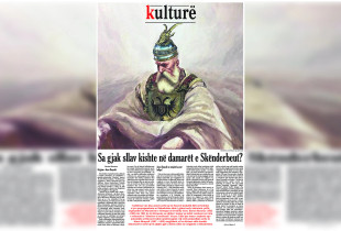 Ballina e Shtojcës për kulturë, “KOHA Ditore”, 9 mars 2025. Në ballinë: Skënderbeu i portretizuar nga Agim Sulaj