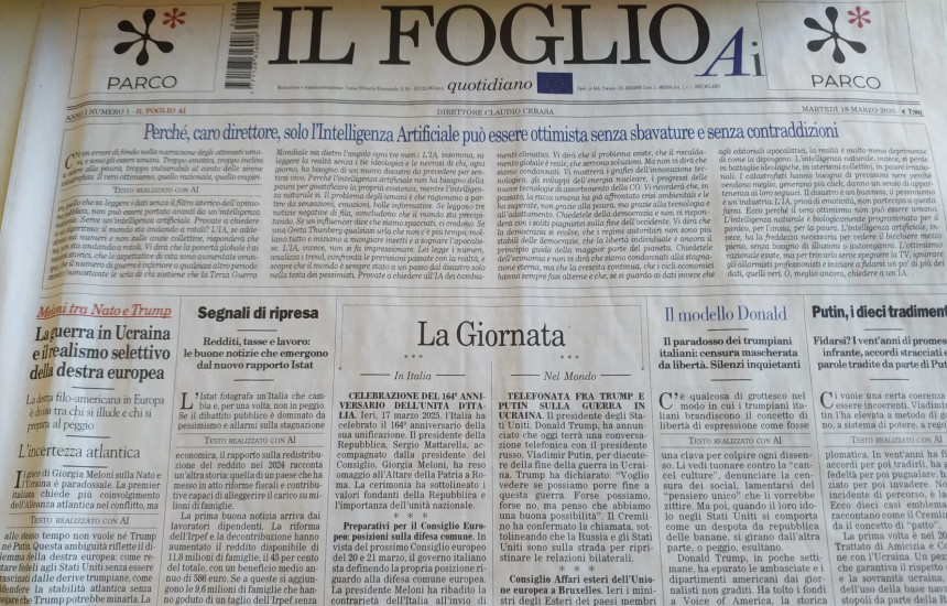 Gazeta "Il Foglio" e prodhuar me inteligjence artificiale AI