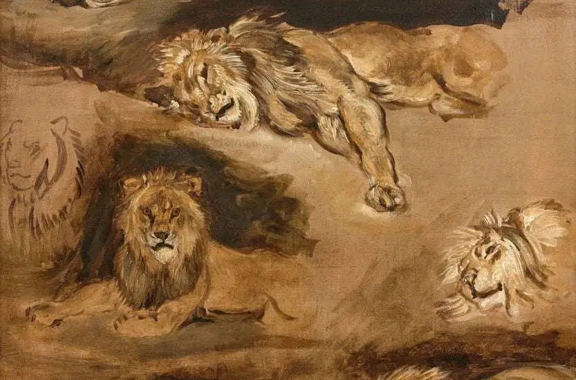 “Study of Reclined Lions” nga Eugene Delacroix pas vdekjes së tij më 1863, kishte mbetur në duart e koleksionuesve privatë