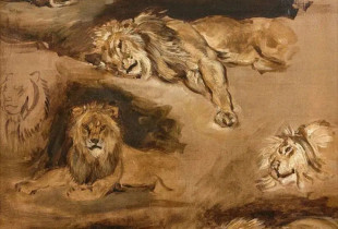 “Study of Reclined Lions” nga Eugene Delacroix pas vdekjes së tij më 1863, kishte mbetur në duart e koleksionuesve privatë