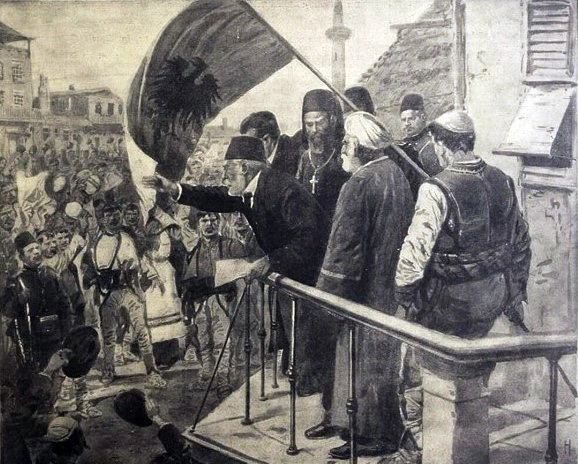 Skica e botuar në revistën austriake “Das Interessante Blatt”, më 12 dhjetor 1912, vetëm dy javë pas Shpalljes së Pavarësisë së Shqipërisë