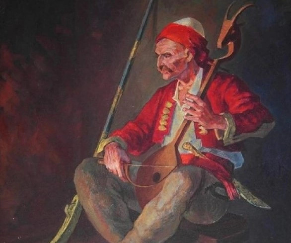 Detaj nga piktura “Lahutari” e Haxhi Gashit