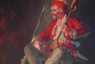 Detaj nga piktura “Lahutari” e Haxhi Gashit