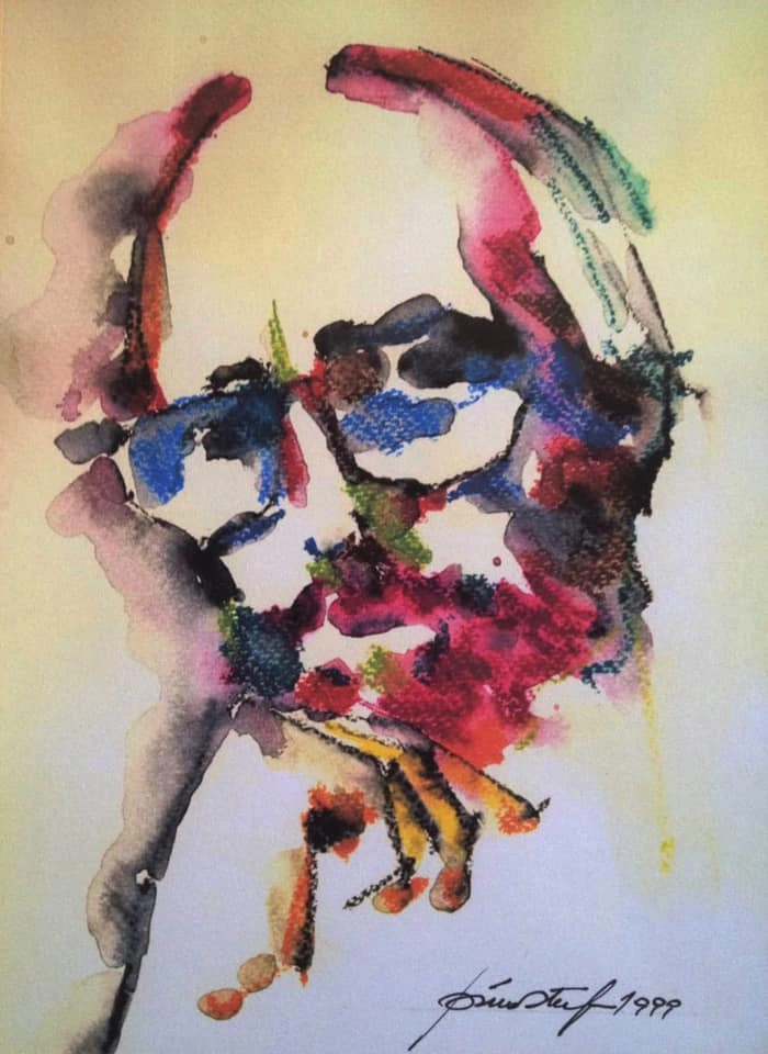 Rexhep Qosja, portret Piro Stefa, akuarel 1999