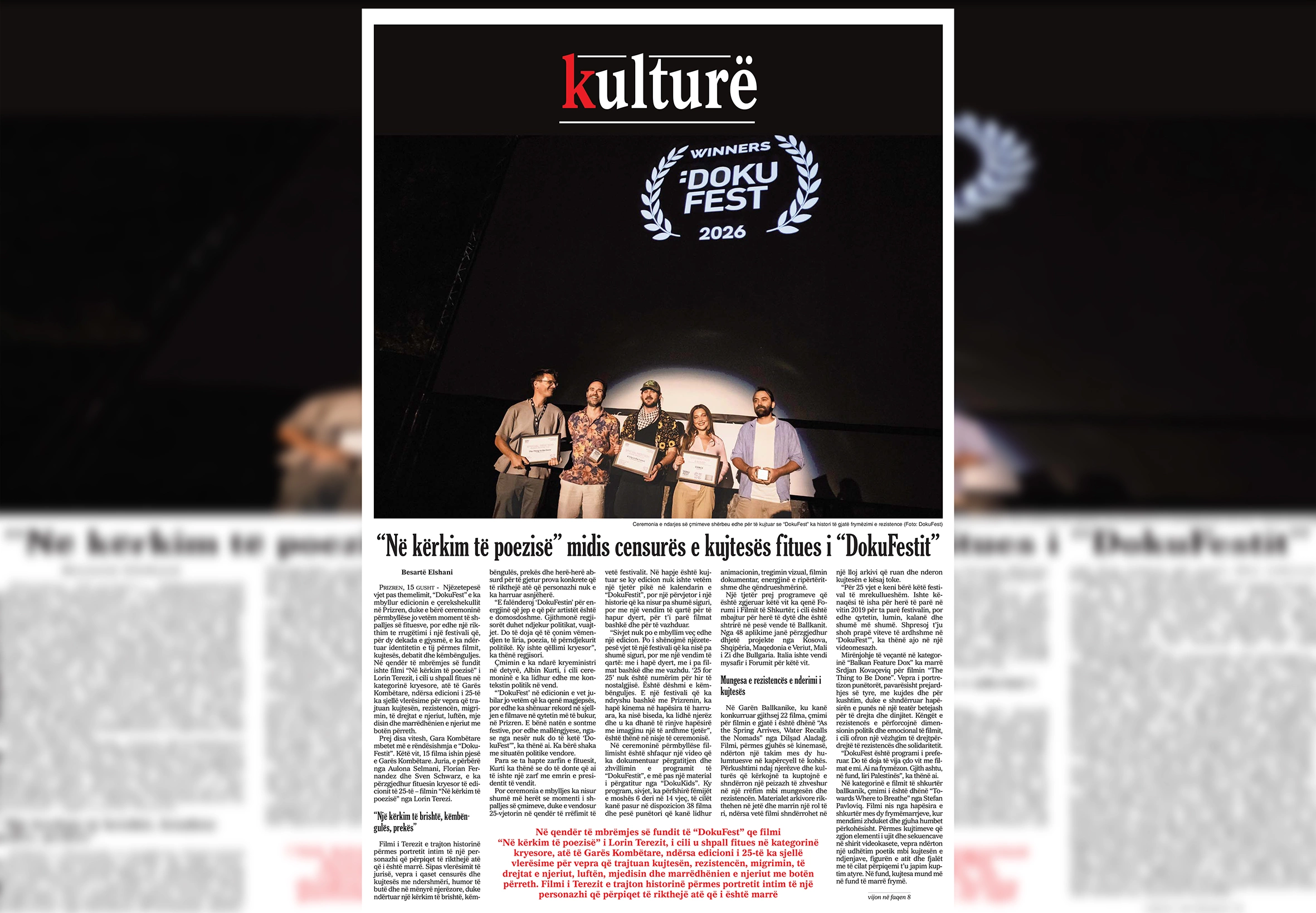 “Shtojca për kulturë” të “KOHËS Ditore”, 16 gusht 2026