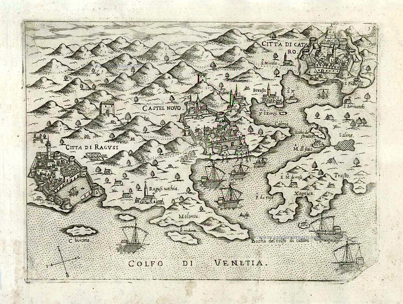 Dubrovniku, Herceg Novi e Kotorri në hartën e Giovanni Francesco Camocios pas vitit 1575