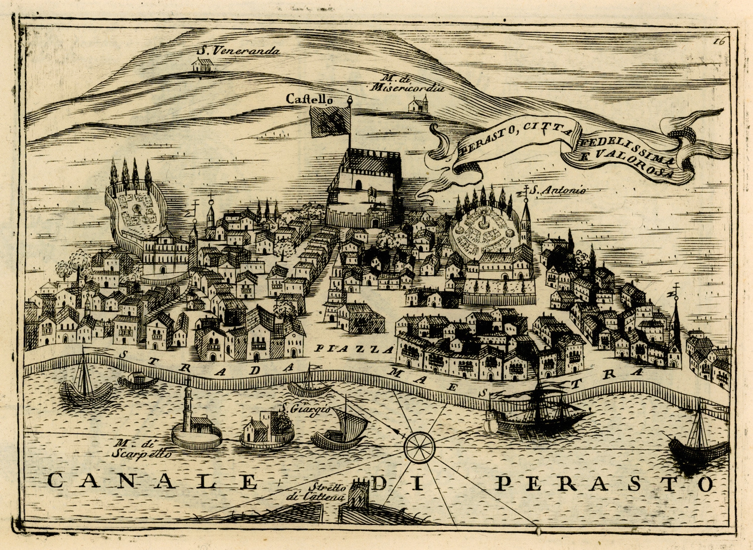 Gravurë veneciane e Perastit sot në Mal të Zi. Viti: 1654