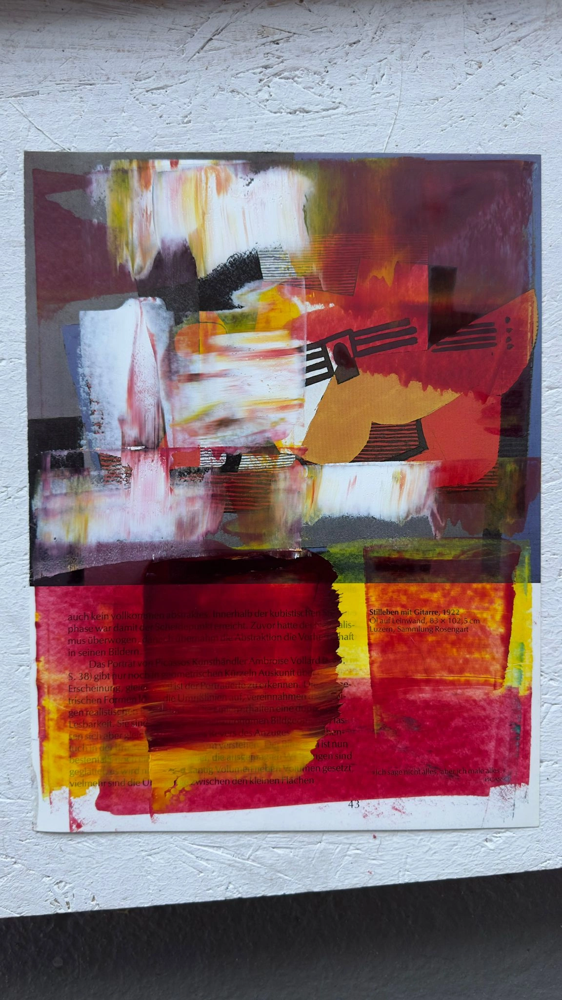 “SHIFT” është një akt pranie. Por prania këtu nuk është as e thjeshtë dhe as e garantuar. Ajo duhet kërkuar në errësirë, centimetër pas centimetri, me duar dhe me dritë. Në foto: “Sp. sorry Picasso 1”, Shuk Orani, teknikë e kombinuar, vaj në pëlhurë, 2025