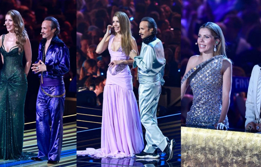 Victoria Swarovski wearing clothes by Vadrin Sahiti (first and third photo) and Drenusha Xharra (middle)