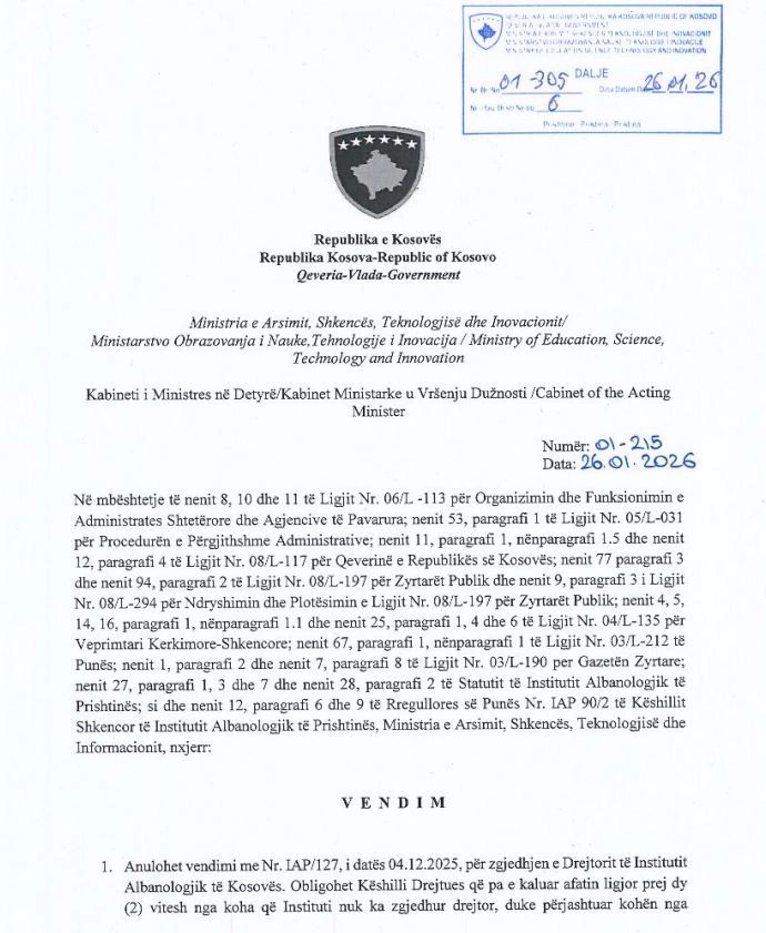 Ministria dhe Instituti Albanologjik në përplasjen e radhës për drejtor